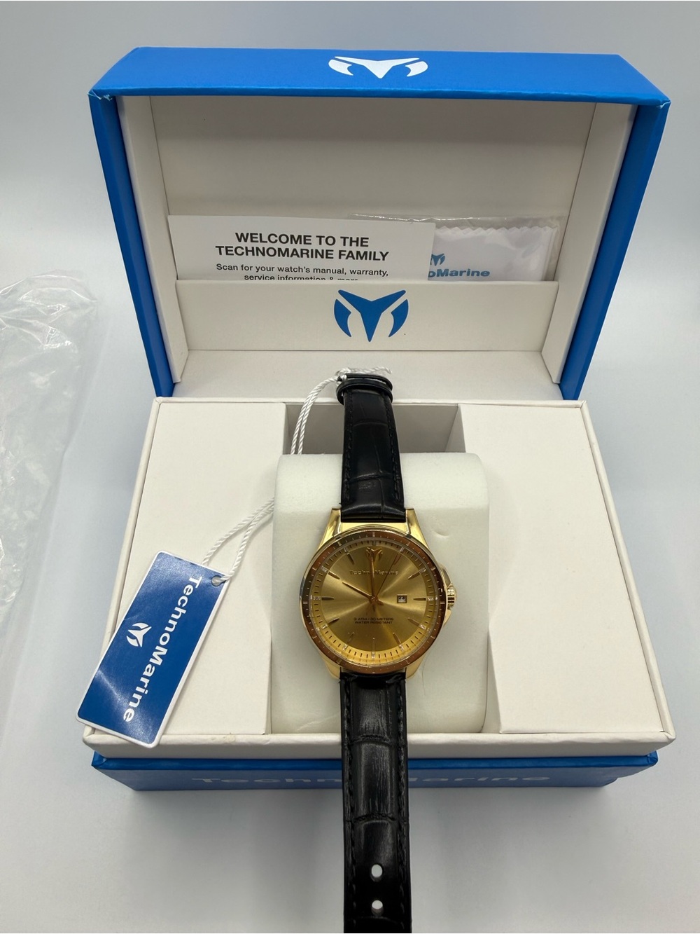 Technomarine Gold Dial Watch with Black Leather Strap TM-822045